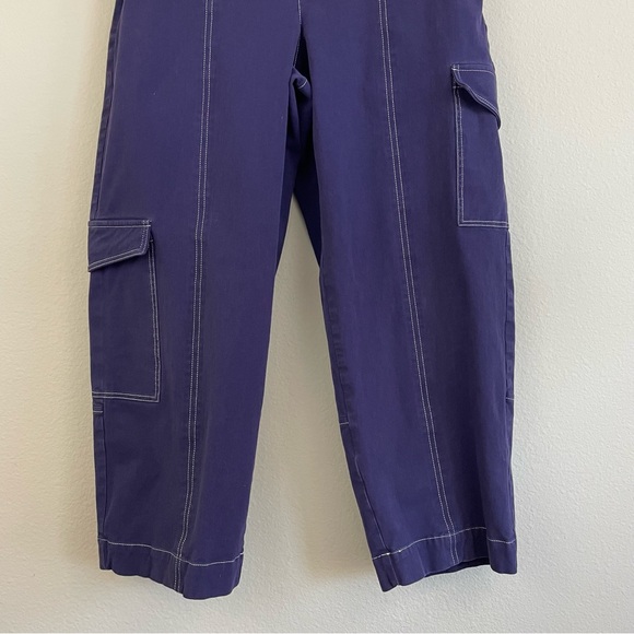 Anthropologie Maeve Contrast Stitch Utility Cargo Crop Pants Purple Size 8 - Picture 4 of 7